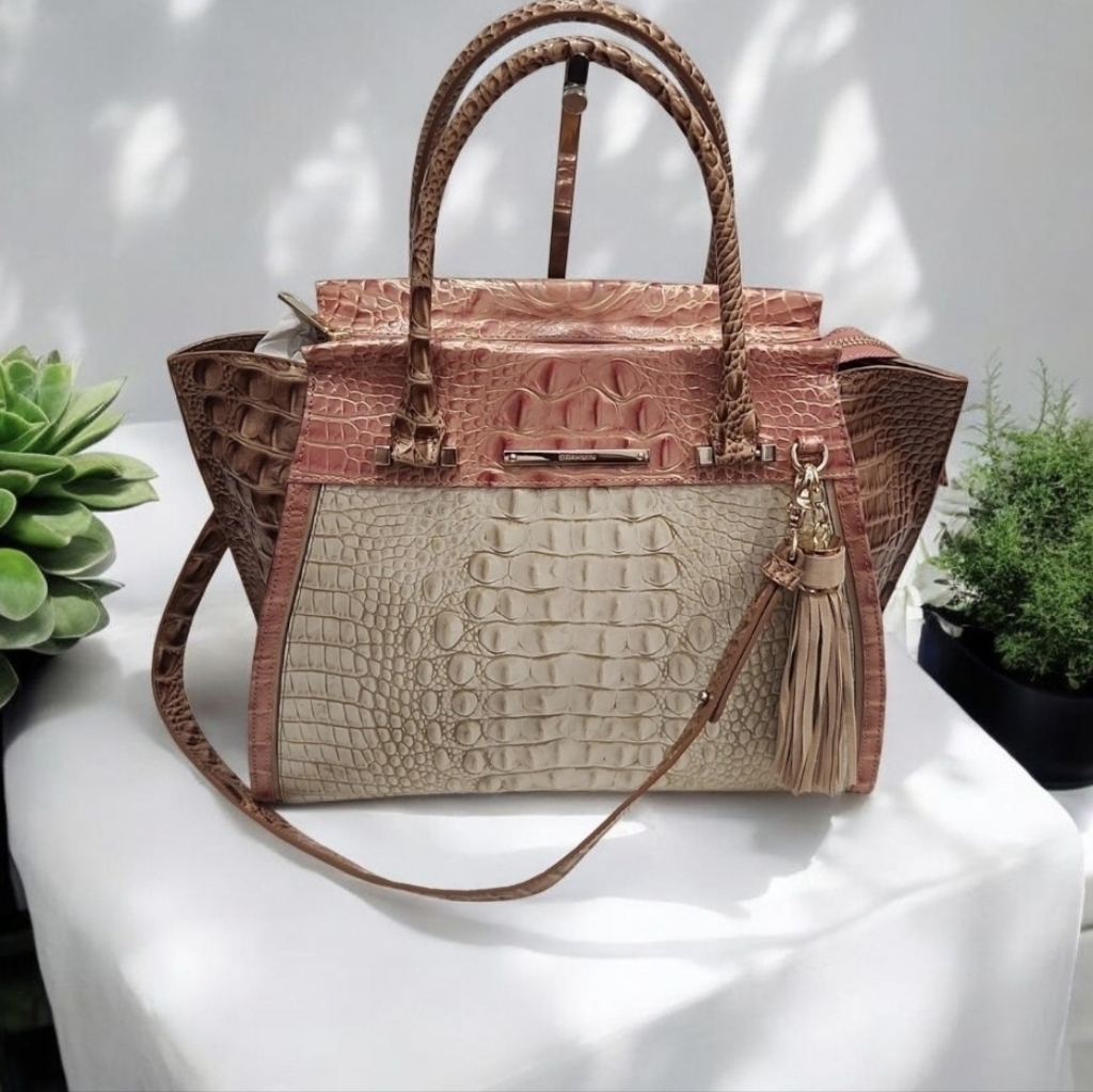 Brahmin Priscilla Limestone Genuine Leather Baracoa Satchel